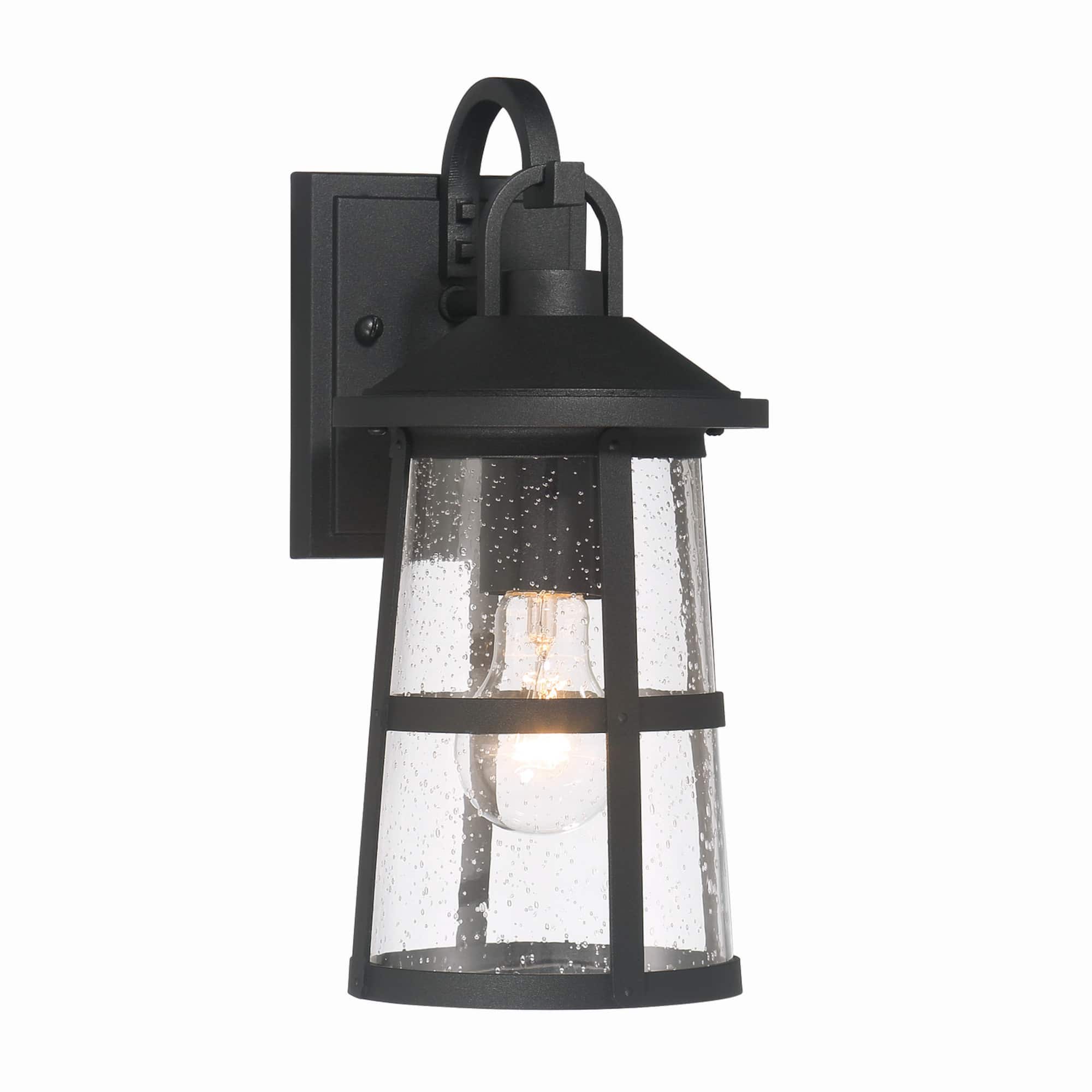 Hello Honey® Nantucket Matte Black Coastal Metal & Glass Wall Mounted Outdoor Lantern Light